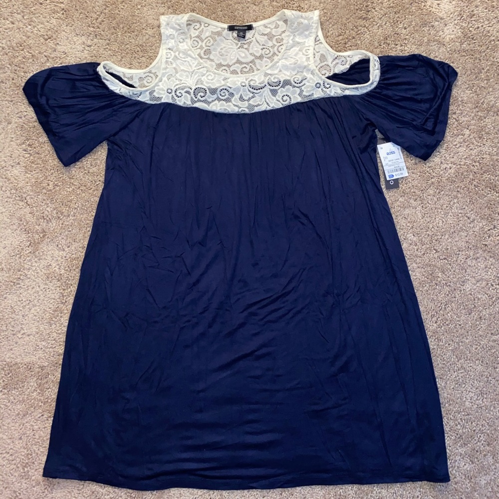 Navy Dress with White Lace